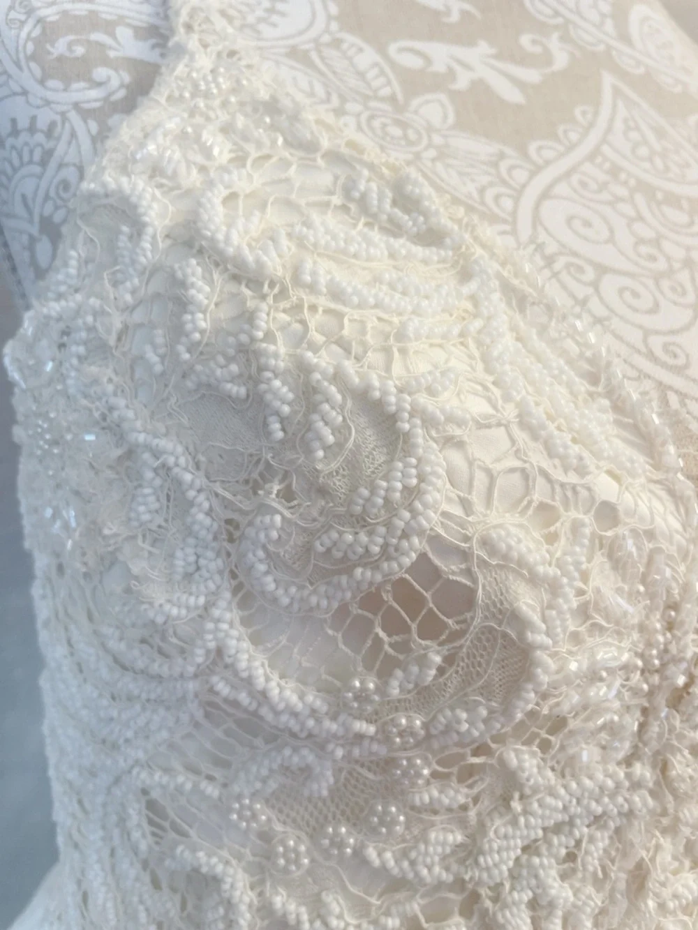 Truvelle Beaded Wedding Gown Size 14 Ivory Boho Lace Dress 30” waist - Like New - Picture 7 of 15